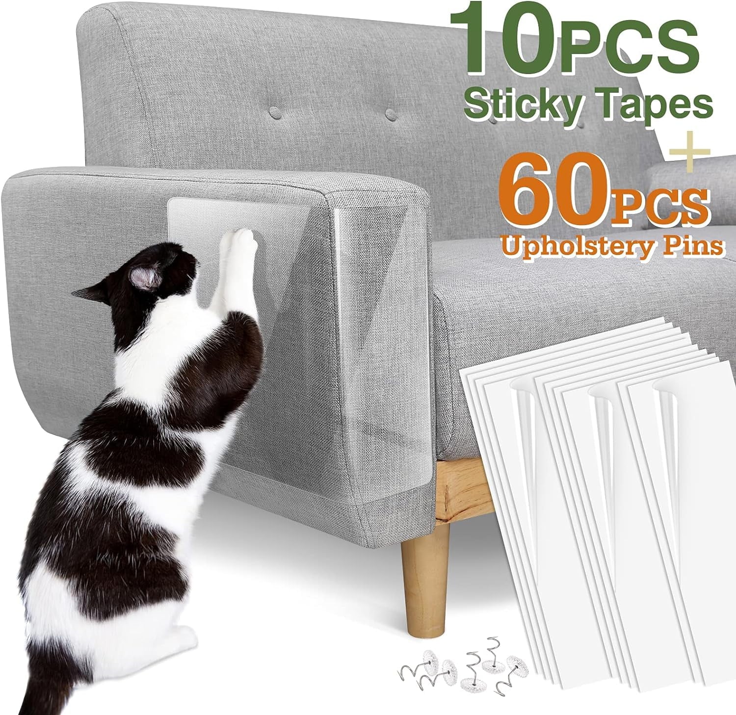 Cat Scratch Furniture Protector,【16 Pack】Cat Scratch Deterrent Tape, Furniture Protectors Training Tape, Couch Corner Cat Scratch Repellent with 90 PCS Upholstery Pins, White