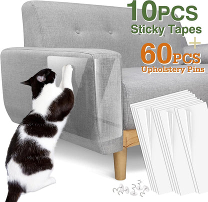 Cat Scratch Furniture Protector,【16 Pack】Cat Scratch Deterrent Tape, Furniture Protectors Training Tape, Couch Corner Cat Scratch Repellent with 90 PCS Upholstery Pins, White